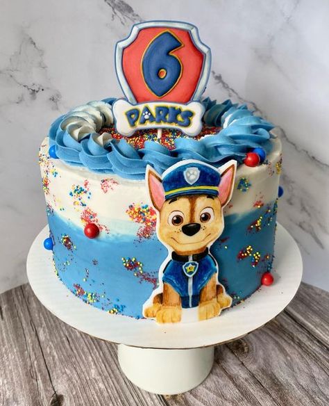 Chocolate Paw Patrol Cake, Chase Cake Paw Patrol, Chase Birthday Cake, Paw Patrol Buttercream Cake, Chase Paw Patrol Cake, Paw Patrol Chase Cake, Paw Patrol Torte, Birthday Cake For Brother, Paw Cake