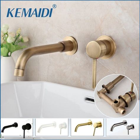 ￡29.57 29％ Off | KEMAIDI Modern Brass Wall Mounted Bathroom Basin Faucet Wall Sink Swivel Spout Bath Mixer Tap Crane Antique Bronze Finished Wall Sink, Bath Mixer Taps, Bath Mixer, Faucet Accessories, Brass Bathroom, Italy Design, Bathroom Basin, Brass Wall, Mixer Taps