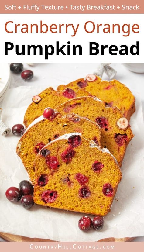 Pumpkin Cranberry Orange Bread, Pumpkin Bread With Cranberries, Pumpkin Cranberry Recipes, Blueberry Pumpkin Bread, Pumpkin Cranberry Bread Recipes, Cranberry Orange Bread Machine Recipe, Bread With Pumpkin Seeds, Healthy Sweet Bread, Cranberry Pumpkin Bread