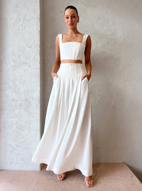 White Skirt Set, Elegant White Two-piece Dress, White Two-piece Summer Dress, White Set Outfit, White Two-piece Summer Set, White Two-piece Beach Dress, Set Outfit Two Pieces, Fitted White Long Skirt Set, White Two Piece Outfit