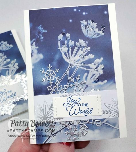 Feels Like Frost designer paper Christmas Card Idea featuring Stampin\' UP! Holiday catalog products and Christmas Layers dies, by Patty Bennett www.PattyStamps.com Stampin Up Anleitung, Patty Bennett, Christmas Card Ideas, Dsp Cards, Simple Christmas Cards, Designer Paper, Stampin Up Christmas, Paper Christmas, Fancy Fold Cards