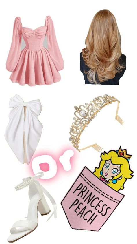 hope you like it ideas 🩷👑 Halloween Costume Ideas Princess, Peach Halloween Costume, Princess Peach Halloween Costume, Princess Peach Halloween, Princess Peach Costume, Peach Costume, Peach Necklace, Cute Couple Halloween Costumes, Halloween Costume Ideas