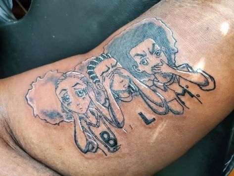 Boondocks inspired tattoo!! #BLM #THEMOVEMENT Boondocks Nail Art, Boondock Tattoo Ideas, Boondocks Brothers Tattoo, The Boondocks Tattoo Ideas, Boondocks Saints Tattoo, Blm Tattoos, Riley Boondocks Tattoo, Blm Tattoo Ideas, Boondocks Inspired Drawings