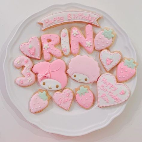 My Melody Cookies, Cookies Aesthetic, Kawaii Grunge, Kawaii Cookies, Hello Kitty Cookies, Pastel Cupcakes, Kawaii Dessert, Pink Anime, Cute Baking