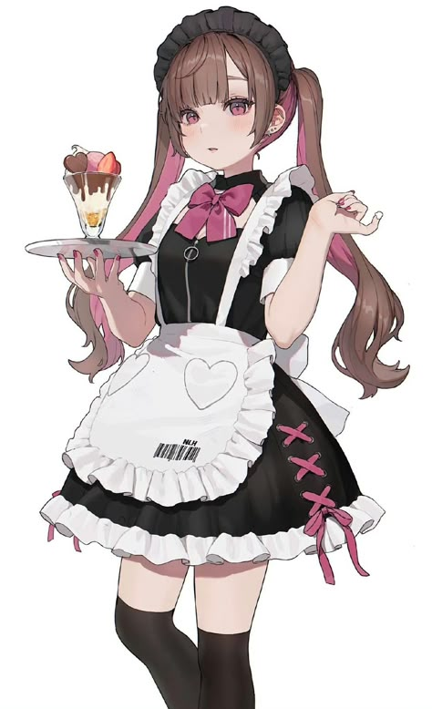 Maid Poses Reference, Anime Reference Pose, Maid Pose, Maid Character, Cafe Uniform, Double Ponytail, Jirai Kei, Maid Cosplay, Anime Maid