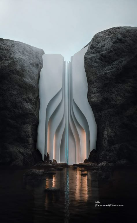 Futuristic Building Concept Art, Shapes In Architecture, Architecture Contrast, Futuristic Nature, Solarpunk Aesthetic, Weird Architecture, Crazy Architecture, Modern Muse, Level Design