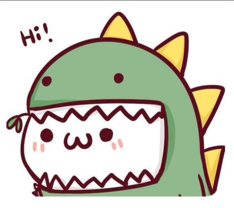 The cute Dinosaur happily saying, "Hi!" Green