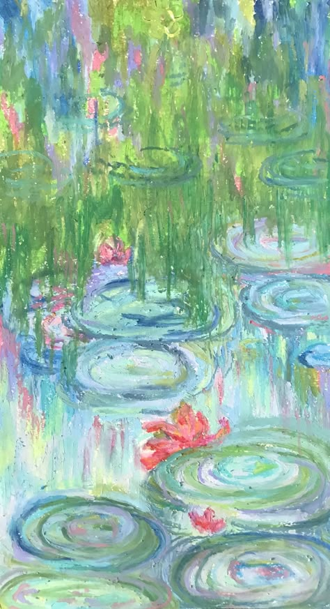 Lily Pad Wallpaper Iphone, Monet Computer Wallpaper, Claude Monet Oil Pastel, Water Lily Oil Pastel, Water Pastel Art, Water Lily Painting Acrylic Easy, Monet Oil Pastel, Water Oil Pastel, Monet Paintings Impressionism