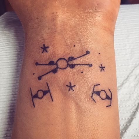 Star Wars Wrist Tattoo, Star Wars Tattoo Small Simple, Simple Star Wars Tattoo, Star Trek Tattoo, Fighter Tattoo, Tattoo Trend, Star Wars Tattoo, Wrist Tattoo, Star Tattoos