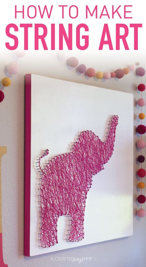 Looking for some cheap decor? This elephant string art tutorial is too cute and SO EASY! All you need is just a few supplies and some time. #diydecor #stringart Cheap Nursery Decor, Nursery Projects, Embroidery On Paper, String Art Tutorials, String Art Patterns, String Art Diy, Art Nursery, Art Tutorial, String Art