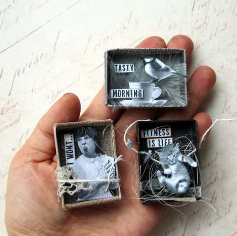 DIY Match Box Art Ideas For Kids (9) Box Art Ideas, Match Box Art, Shadow Box Kunst, Art Ideas For Kids, Matchbox Crafts, Altered Tins, Matchbook Art, Matchbox Art, Shadow Box Art