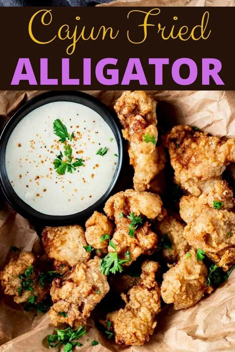 Gator Recipes Fried, Ground Alligator Recipes, Alligator Bites Dipping Sauce, Cajun Alligator Recipes, Air Fryer Gator Bites, Fried Alligator Bites, How To Cook Gator Meat, Deep Fried Alligator, Alligator Bites Recipes