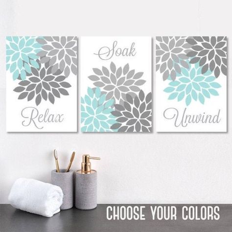 Beige Bathroom Walls, Brown Bathroom Walls, Turquoise Bathroom Decor, Yellow Bathroom Walls, Gray Bathroom Walls, Flower Bathroom, Turquoise Bathroom, Relax Soak Unwind, Turquoise Wall Art