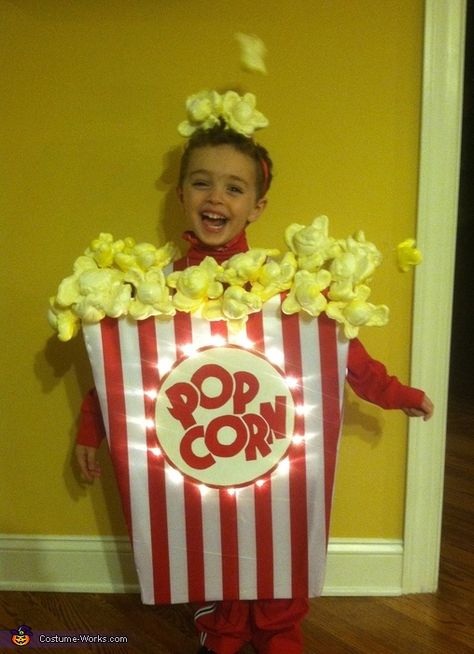 Popcorn - 2012 Halloween Costume Contest Popcorn Costume Diy, Popcorn Halloween Costume, Do It Yourself Costumes, Homemade Costumes For Kids, Popcorn Costume, Creative Halloween Costumes Diy, Diy Popcorn, Halloween Popcorn, Food Costumes