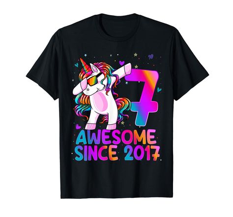 PRICES MAY VARY. A Cute 7th BIRTHDAY Unicorn Shirt. AWESOME Since 2017 Girl Shirt Unicorn Birthday Gift featuring a Dabbing unicorn birthday shirt 7 Years Old Girl. Perfect Unicorn 7th birthday shirt born in 2017 which is perfect with Unicorn Birthday Decorations Girls Birthday Girl Shirt 7 Years Old birthday outfit girl or 7th Birthday Girl Unicorn Awesome Since 2017 T-shirt or Dabbing Unicorn 7th Birthday Gift for Girl, daughter, sister, Mom, Mommy, Mama. Surprise her with cute unicorn 7th Bir 6th Birthday Girls, 5th Birthday Girls, Unicorn Birthday Decorations, Birthday Tanks, Dabbing Unicorn, Girl Birthday Decorations, Unicorn Shirt, Birthday Girl Shirt, Birthday Tshirts