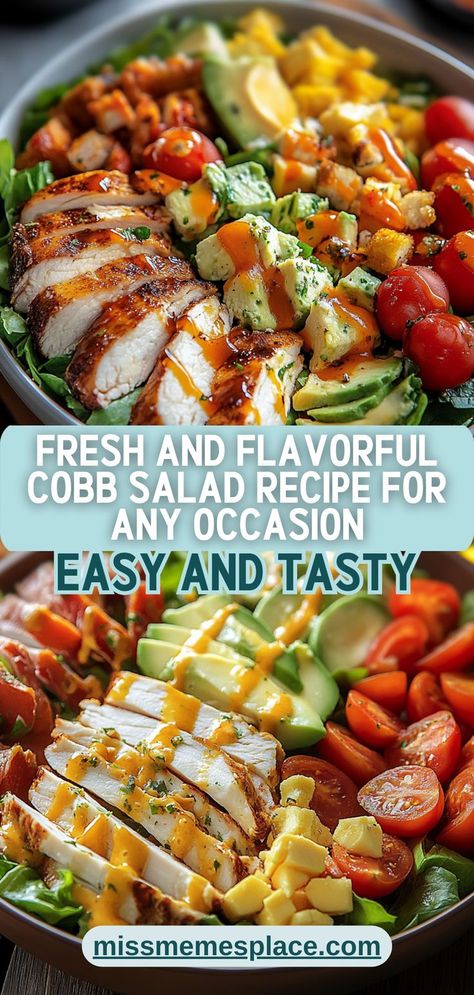 Elevate your dining experience with this Fresh and Flavorful Cobb Salad Recipe that brings together the best of seasonal ingredients. Each layer is thoughtfully crafted, showcasing crispy romaine, colorful cherry tomatoes, savory bacon, creamy avocado, and protein-rich hard-boiled eggs. Ideal for a light lunch, dinner, or as a side dish, this salad is nutritious and satisfying. Learn how to make the perfect dressing to enhance the flavors Cobb Salad Dressing Recipe, Best Cobb Salad, Cobb Salad Dressing, Cobb Salad Recipe, Quick Weeknight Meals, Light Lunch, Seasonal Ingredients, Salad Dressing Recipes, Hard Boiled