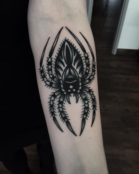 Spider Tattoo American Traditional, Spider Tattoo Trad, Trad Spider Tattoo, Old School Spider Tattoo, American Traditional Spider Tattoo, Spider Traditional Tattoo, Spider Tattoo Traditional, American Traditional Spider, Traditional Spider Tattoo