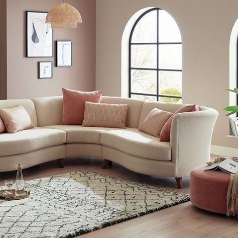 Powder Blue Sofa, Pink Sofas, Sofa Colour, Beige Wall Colors, Mahogany Flooring, Country Living Uk, Blue Velvet Sofa, Pink Sofa, Dark Wood Floors