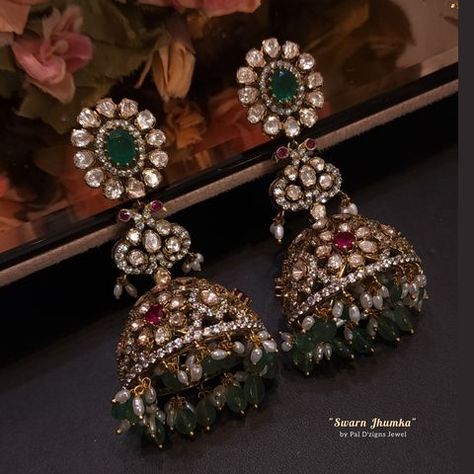 Uncut Jewellery, Jewellery For Wedding, Jhumka Designs, Wedding Jewelery, Bridal Jewellery Earrings, Indian Jewelry Earrings, Antique Bridal Jewelry, Colour Stone, Fancy Blouse