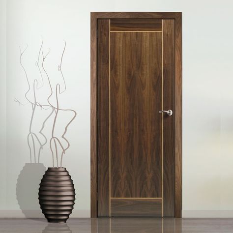 Jb kind Vina walnut veneer flush fire door with oak inlay groove is pre-finished and 1/2 hour fire rated for added safety in the home.  #firedoor #walnutdoor T Patti, Wood Front Entry Doors, Flush Door Design, Door Makeover Diy, Veneer Door, Wooden Front Door Design, Fire Door, Home Door Design, Doors Interior Modern