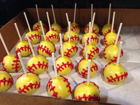 Softball Cake Pops Softball Cake Pops, Softball Birthday Cakes, Softball Treats, Softball Cake, Softball Room, Softball Birthday, Softball Christmas, Softball Girls, Volleyball Ideas