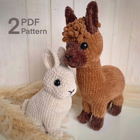 Crochet Pattern Bunny Rabbit and Alpaca Llama 2 PDF Tutorial Easter decor Crochet toys tutorial #crochettoystutorial #crochet #crochettoy #crochetpattern #crochetpatterns 3.469 Crochet Pattern Bunny, Easy Crochet Animals, Confection Au Crochet, Crochet Cushion Cover, Crochet Dinosaur, Crochet Pillow Pattern, Plushie Patterns, Crochet Cow, Crochet Butterfly