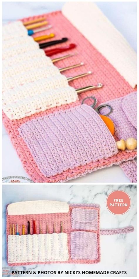 Crochet Hook Holder Pattern, Crochet Hook Case Free Pattern, Crochet Case Pattern, Crochet Hook Case Pattern, Crochet Needle Case, Diy Crochet Hook, Crochet Hook Roll, Crochet Hook Organizer, Crochet Hook Holder