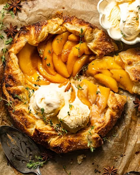 Peach Galette with Puff Pastry - Britney Breaks Bread Galette With Puff Pastry, Peach Galette Recipe, Peach Puff Pastry, Peach Galette, Peach Tart, Homemade Pie Crust, Peach Dessert Recipes, Puff Pastry Desserts, Galette Recipe