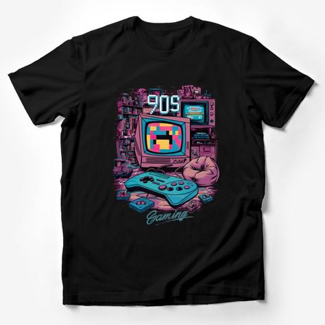 Retro Gaming T-Shirt, 90s Video Game Console Graphic Tee, Vintage Gamer Gift, Cool Nostalgic Gaming Apparel, Unisex Male T-Shirt Custom graphic T-Shirt.Customize your color 90s Graphic Tees Vintage, 90s Video Games, 90s Video, Graphic Tee Vintage, Creative T Shirt Design, Video Game T Shirts, Graphic Tees Vintage, Vintage Games, Gaming Clothes