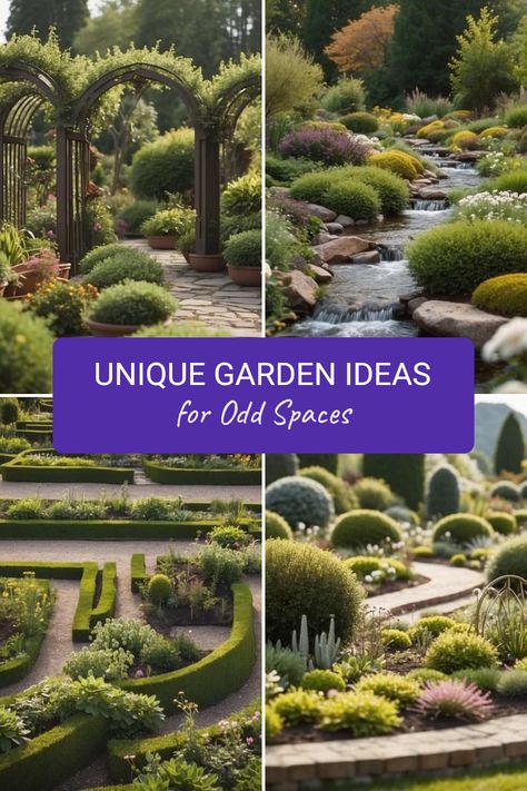 Do you have a garden that’s a bit funky in shape? No worries! We’ve got some amazing ideas just for you. From crooked arbors to winding streams, let your creativity flow in your garden! Picture yourself walking along winding pathways and admiring fun plant beds. This guide features 10 awesome suggestions to make your quirky garden shine. Whether it’s asymmetrical features or eye-catching sculptures, there’s something here for everyone. Get inspired and start digging! Save your favorites and enjoy gardening your way! Garden Features Focal Points, Unique Garden Ideas, Types Of Gardens, Quirky Garden, Plant Beds, Garden Picture, Landscaping Inspiration, Sensory Garden, Small Fountains