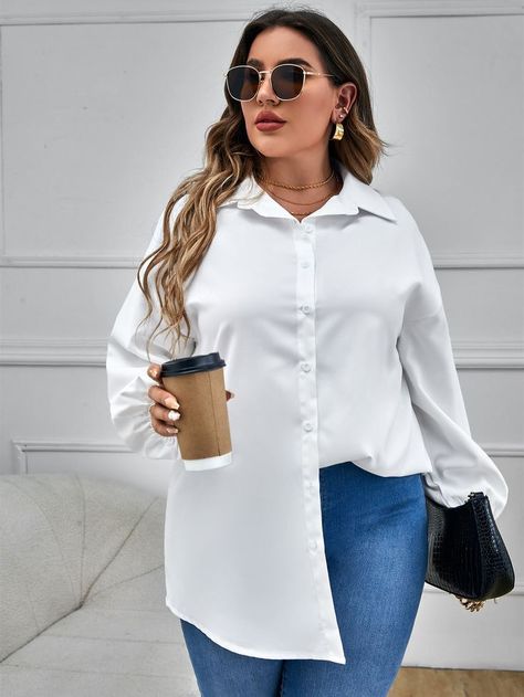 White Blouse Outfit Plus Size, White Shirt With Jeans Women, White Shirt Outfit Plus Size, White Polo Outfit Women, White Polo Outfit, White Tshirt And Jeans, White Blouse Outfit, Outfits For Chubby Girls, Polo Shirt Outfits