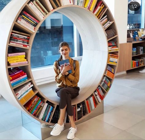 Quirky Bookshelves, Bookshelf Seat, Quirky Bookshelf, Cubby Hole Shelves, Round Bookshelf, Bookshelf Furniture, Trinity University, Bookshelf Chair, Sensory Rooms