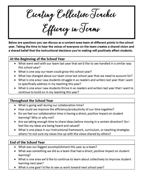 Building Collective Teacher Efficacy to Improve Student Learning – The Literacy Effect Teacher Leadership, Formative And Summative Assessment, Teaching 6th Grade, Literacy Coaching, Reading Unit, Small Group Reading, Feedback For Students, Ela Teacher, 6th Grade Ela