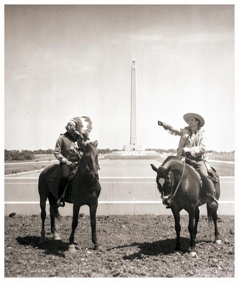 J. W. E. Airey,  Clenson Sylvestine chief of the Alabama, and an unknown man at the opening of the San Jacinto Monument, April 20 or 21, 1939. Alamo Heights San Antonio, San Jacinto Monument, The Alamo San Antonio, Pima Air And Space Museum Tucson, Explore Texas, Rest Area, San Jacinto, Texas History, April 20