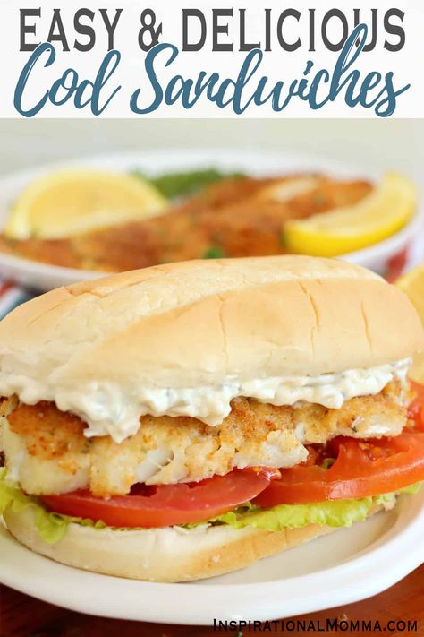 Cod Sandwiches - Inspirational Momma Air Fryer Cod Sandwich Recipes, Cod Sandwich Recipes, Breaded Baked Cod, Cod Sandwich, Breaded Cod, Fish Sandwich Recipes, Fish Sandwiches, Baked Haddock, Pulled Chicken Sandwiches