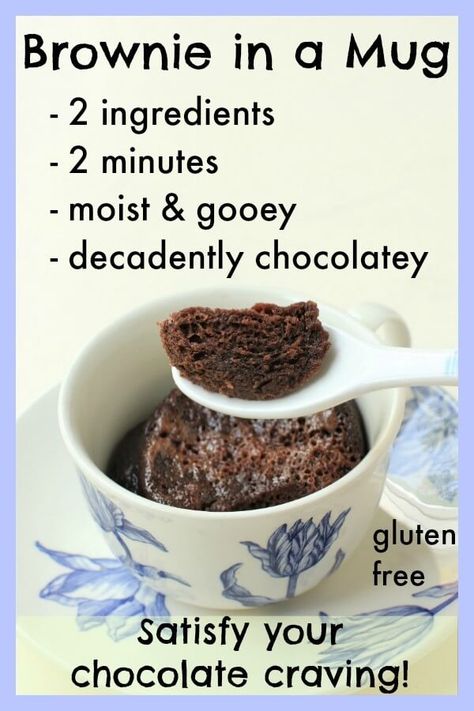 Mug Cake 2 Ingredient, Nutella Recipes Easy 2 Ingredients, 2 Ingredient Mug Cake, 2 Minute Desserts, Gluten Free Mug Brownie, 2 Ingredient Desserts Easy, 2 Ingredient Brownies, Sloth Crafts, Mug Dessert Recipes