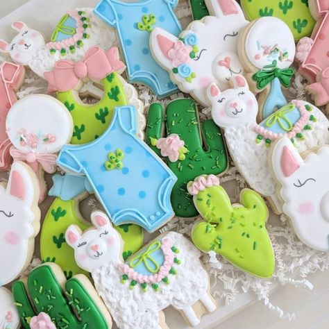 Llama Baby Shower Ideas | POPSUGAR Family Southwestern Baby Shower, Taco Bout A Baby, Cactus Drawing, Cookie House, Baby Cookies, Fiesta Baby Shower, Baby Shower Cookies, Cute Cookies, Baby Shower Diy