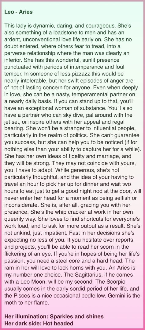 Leo Sun-Aries Moon female from the Book of Lovers by Carolyn Reynolds Leo Sun Aries Moon, Aries Rising, Aries Moon, Leo Sun, Aries And Leo, 18th Bday, Zodiac Signs, Astrology, Word Search Puzzle