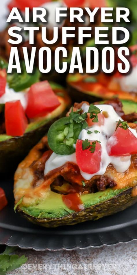 Air Fryer Stuffed Avocados Fried Stuffed Avocado, Avacacado Recipes, Avocado Boats, Stuffed Avocados, Taco Filling, Avocado Taco, Avocado Fries, Low Carb Tacos, Air Fryer Dinner Recipes