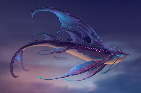 ArtStation - Whales, Alexandra Semushina Sky Whale, Sea Creatures Art, Creature Artwork, Mythical Animal, Whale Art, Fantasy Beasts, Alien Concept Art, Creature Drawings, Monster Concept Art