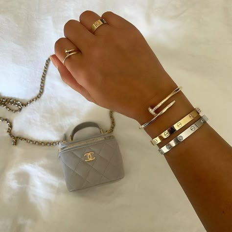 Silver Cartier Bracelet, Cartier Love Necklace, Jewellery Stack, Cartier Bracelet, Hermes Jewelry, Luxe Jewelry, Cartier Jewelry, Luxury Purses, Jewelry Fashion Trends