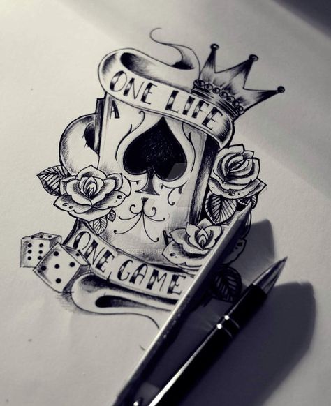 King Tattoo For Women, Stammestattoo Designs, Ace Of Spades Tattoo, Spade Tattoo, Card Tattoo Designs, Muster Tattoos, Tatuaje A Color, Gambling Tattoo, Tattoo Style Drawings