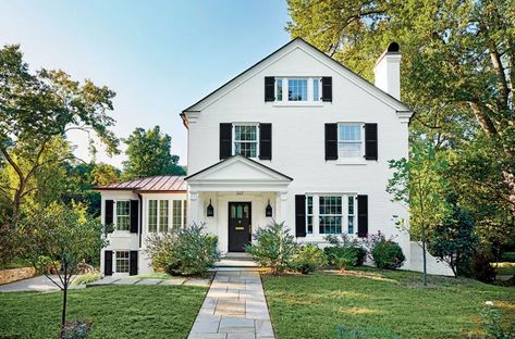 11 Best Neutral Paint Colors for Farmhouse Exteriors Colonial House Remodel, Brick Painted White, Farmhouse Exterior Paint Colors, Farmhouse Exteriors, Old Chapel, White Exterior Paint, Best Neutral Paint Colors, Best Exterior Paint, Choosing Paint Colours