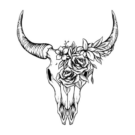 Bull Horns Tattoo Women, Boho Bull Skull Tattoo, Bullhead Tattoo With Flowers, Steer Head Tattoo Women, Bull Skull Chest Tattoo Female, Feminine Cow Skull Tattoo, Cow Skull Knee Tattoo, Bull Skull Tattoo Stencil, Cow Skull Chest Tattoo