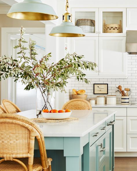 Podcast, Ep. 236: designer Chauncey Boothby - How to Decorate Green Kitchen Island White Cabinets, Kitchen Island White Cabinets, Parisian Bistro Chairs, Kitchen Island White, Light Green Kitchen, Green Kitchen Island, Parisian Bistro, New England Homes, Kitchen Design Trends