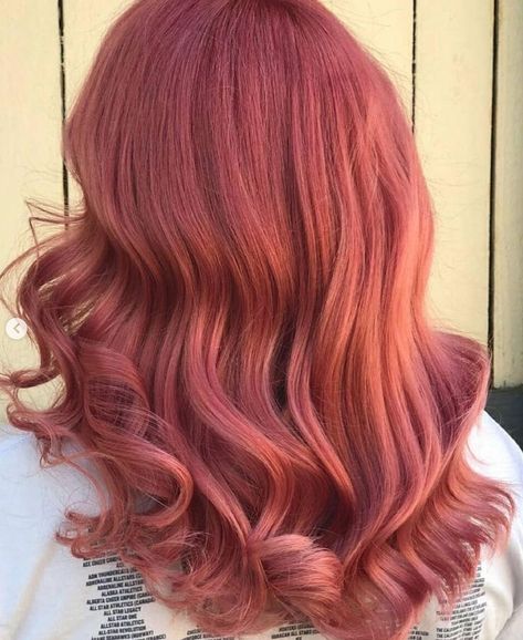 Pastel Red Hair Color, Ginger To Pink Hair, Burnt Peach Hair, Cooper Pink Hair, Peachy Red Hair, Rose Peach Hair, Dark Coral Hair, Pinky Orange Hair, Pink Orange Hair Color