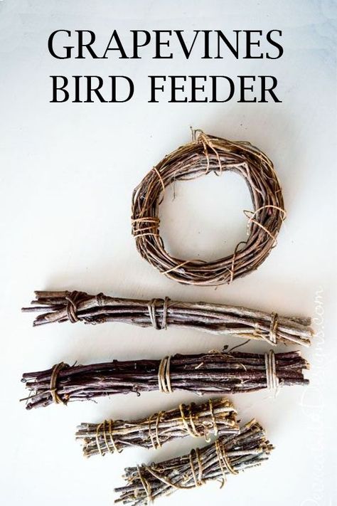 Grab some grapevine bunches and make this fun bird feeder for all of your winter feathered friends. Grapevine Crafts Diy, Grape Vine Wreaths Diy, Grapevine Twig Garland Ideas, Bird Feeder Wreath Buy, Grapevine Dreamcatcher, Diy Bird Seed Wreath, Grapevine Projects, Grapevine Crafts, Grapevine Ideas