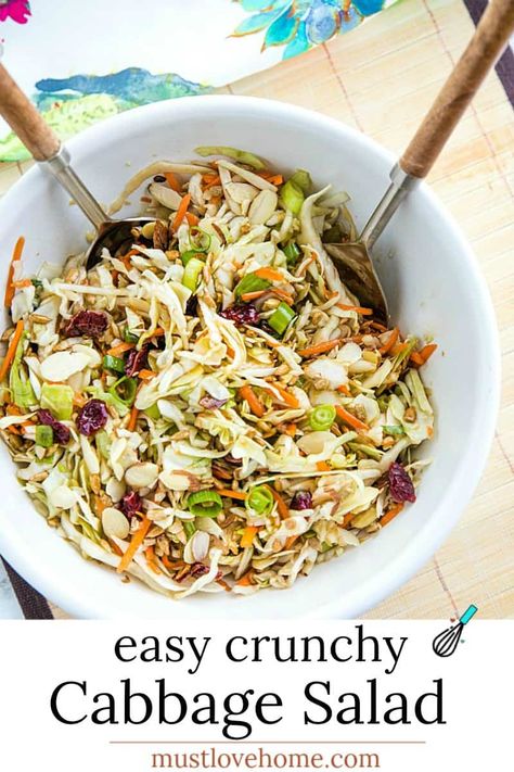 Easy Crunchy Cabbage Salad Recipe – Must Love Home Salad With Apples And Cranberries, Crunchy Cabbage Salad, Crispy Cabbage, Cabbage Salad Recipe, Salad With Apples, Cabbage Salad Recipes, Salad Recipes Healthy Easy, Crunchy Salad, Fresh Salad Recipes