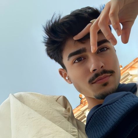 Indian Guys Aesthetic, Brp Icon, Moustache Style, Aesthetics Photography, Men Haircut Curly Hair, Brp Port, Wavy Hair Men, Instagram Men, Grunge Boy