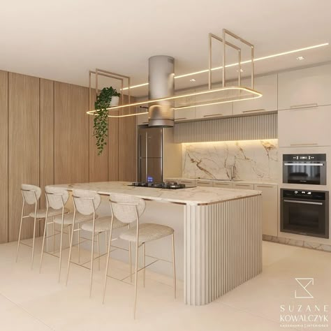 Cozinha leve, elegante e moderna✨️ .. Criamos um painel amadeirado para proporcionar aconchego e requinte ao ambiente, cozinha com todas as portas lisas no MDF Nude e puxador dourado da Zen Design com acabamento arredondado Na ilha deixamos espaço para 04 lugares e criamos detalhes arredondados a fim de trazer leveza e modernidade 🤍 Quem também gostaria de ter uma cozinha assim?!❤️ #cozinha #cozinhadecorada #saladejantar #saladejantardecorada #saladejantarintegrada #saladejantarcontemporân... Cozinha Aesthetic, Zen Design, Natural Home Decor, August 8, Home Design Decor, Dining Room Design, Kitchen Inspirations, Room Design, Kitchen Design